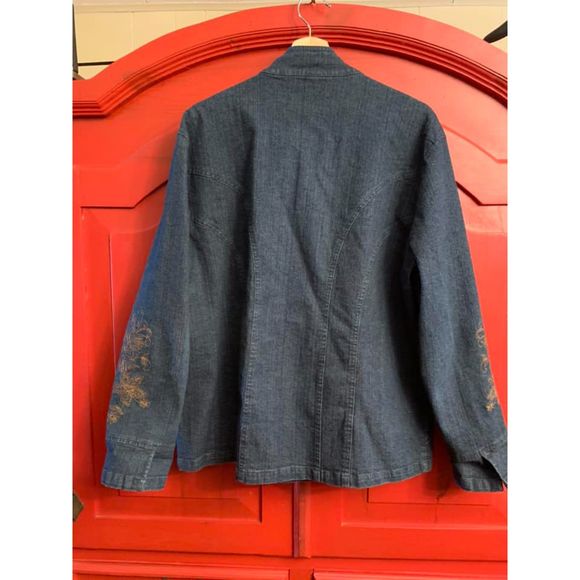 Decorated Originals 2X Denim Jacket Mandarin Collar Embroider Sunflower Buttons - Picture 2 of 3